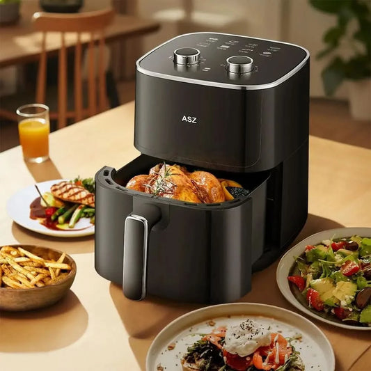 5qt Air Fryer Compact Knob Black for dorm office - 4.7L Airfryer with Window 1400W Visual Basket - Non-Stick Pan, Manuel Control - M & M Global