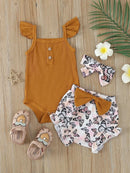 Summer Newborn Baby Girl Clothes Set  Sleeveless  Bodysuit  Printed Shorts  3pcs Clothing Suit Baby Girl Clothes For 0-1Years - M & M Global