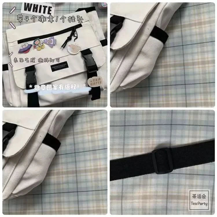 Harajuku Versatile Messenger Bag, Retro Street Crossbody Bag, Student School Canvas Bag,Casual Large Capacity Shoulder Bag - M & M Global