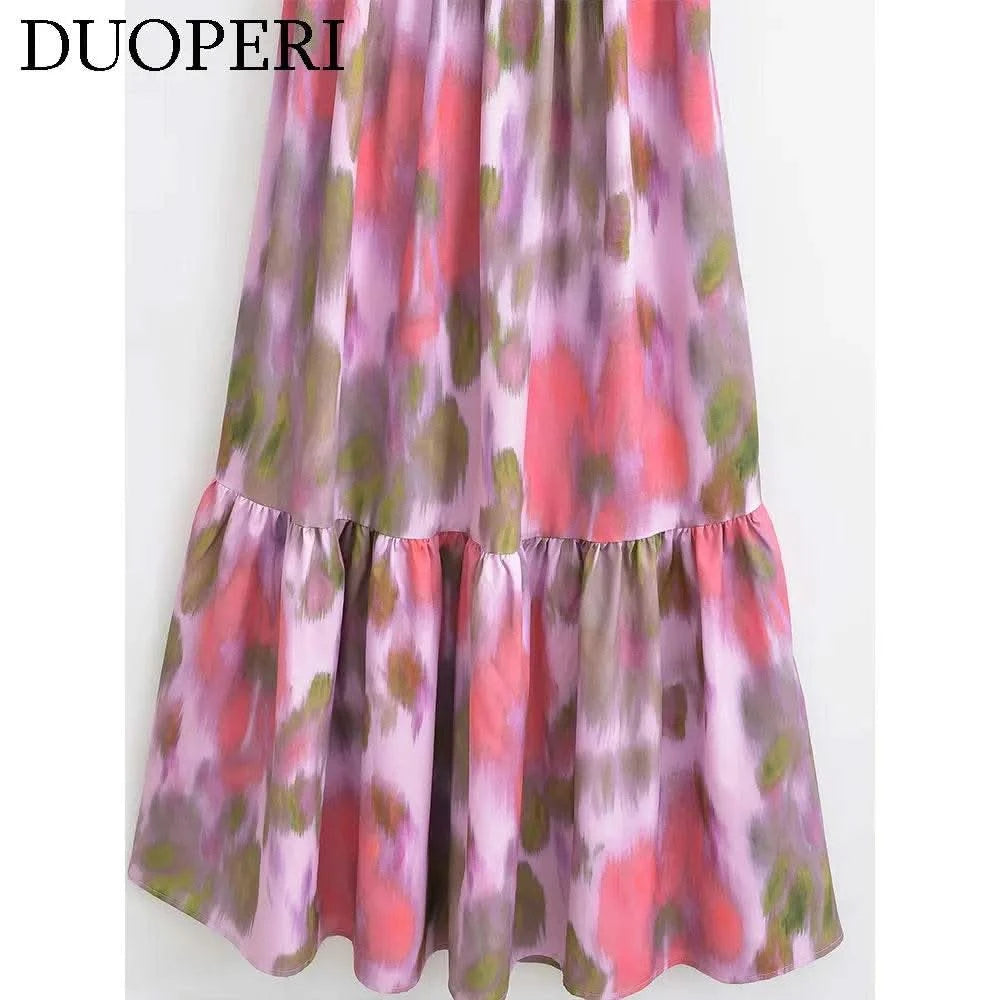 DUOPERI Women Fashion Printed V-Neck Backless Midi Camisole Dress Female Chic Lady Casual Long Dress - M & M Global