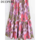 DUOPERI Women Fashion Printed V-Neck Backless Midi Camisole Dress Female Chic Lady Casual Long Dress - M & M Global