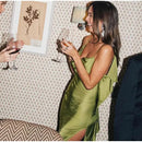 Elegant Green Satin Ruffles Sling Long Dress Women Sexy Backless Sleeveless Split Slim Dresses Lady 2025 New Party Club Vestidos - M & M Global