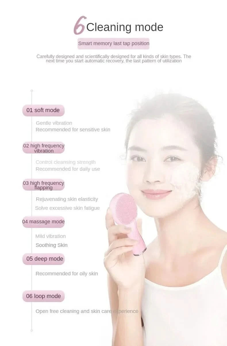 Electric Facial Cleansing Brush Deep Pore Cleaning Sonic Vibration Waterproof Acne Blackhead Remover Pore Cleaner Silicone - M & M Global