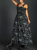Goth Dark Fairy Grunge Y2k Aesthetic Skull Graphic Dresses Mall Gothic Shirring Lace Up Long Dress Punk A-line Slim Emo Clothing - M & M Global