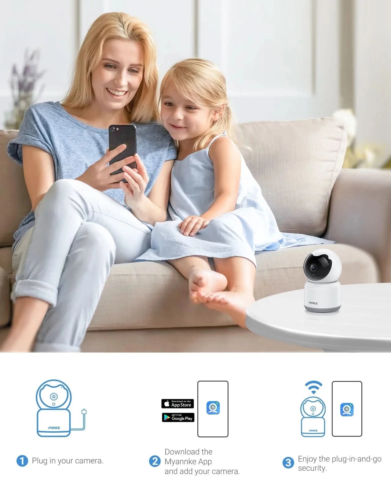 Annke 3MP Wifi IP Camera Indoor AI Human Detect Wireless Camera H.264+ P2P Audio Security CCTV Surveillance Camera Baby Monitor