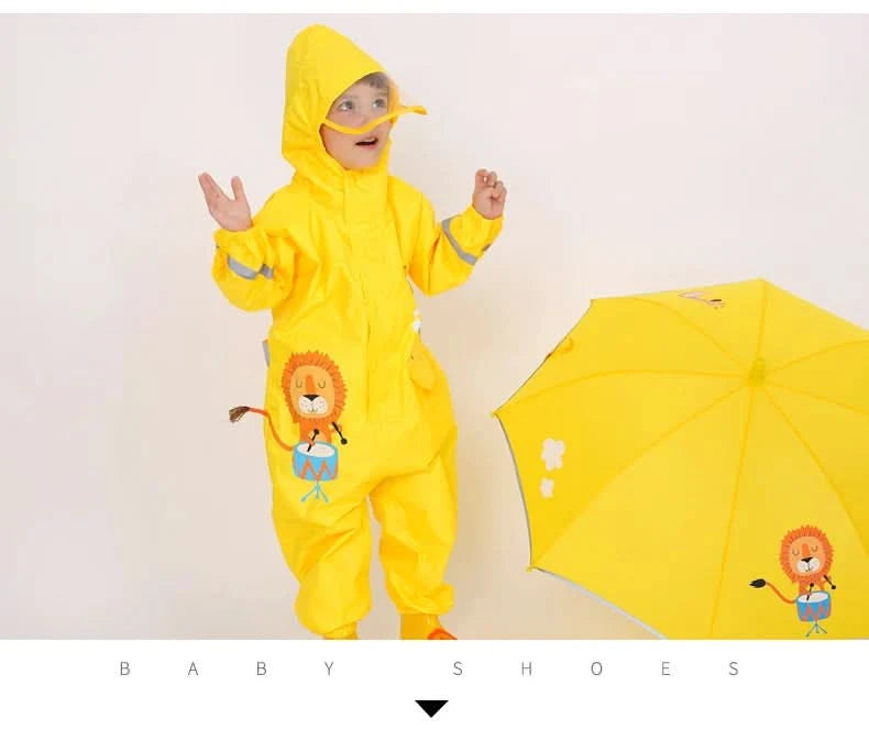 Children Rainwear And Rain Pants Sets Kids Boys Girls Waterproof Jumpsuit Hooded One-Piece Cartoon Dinosaur Waterproof Baby Suit - M & M Global