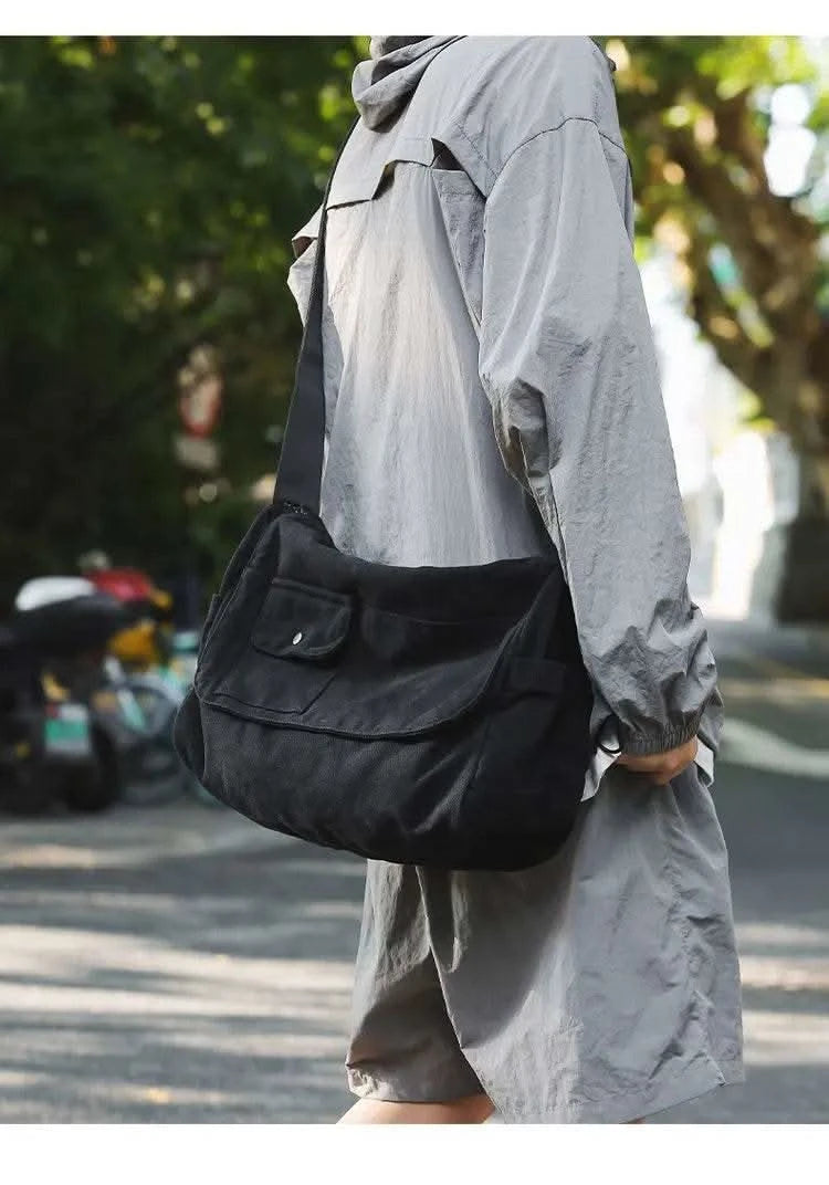 Casual Canvas Messenger Bag Versatile Flip Large Capacity Shoulder Book Bag For Student Adjustable Crossbody Bag For Men Women - M & M Global