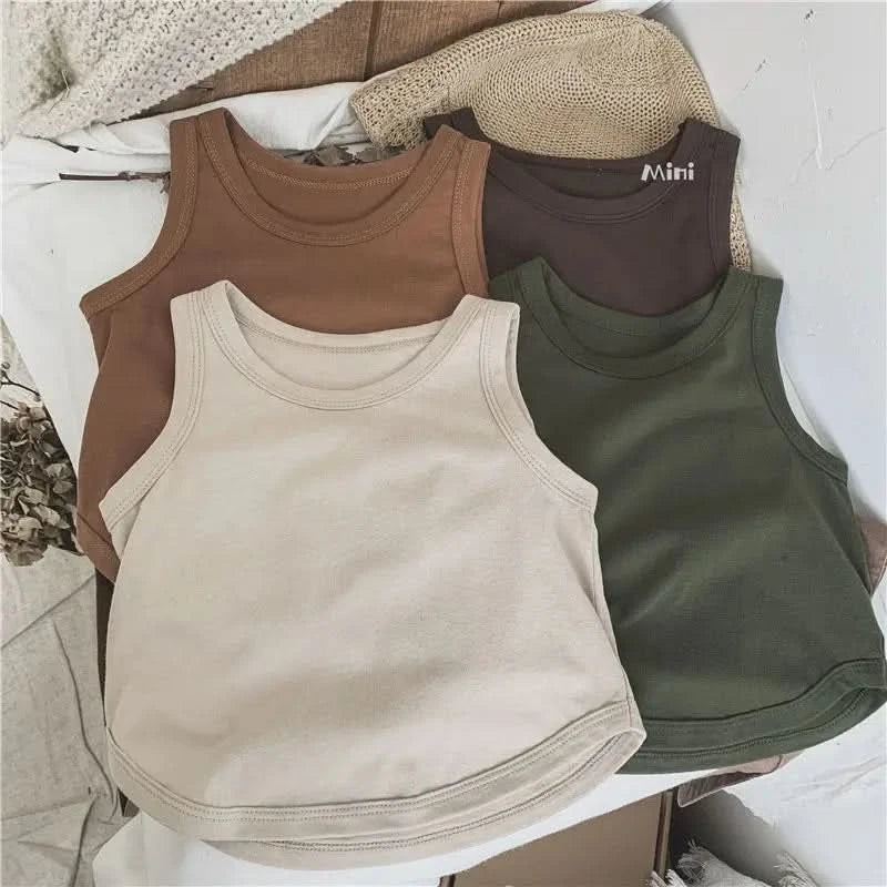 Korean Glutinous Kids Boys Tank Top Cotton Solid Round Collar Infant Babys Boy Vest Tees Thin Cool Sleeveless Tops For 1-6Y Boys - M & M Global