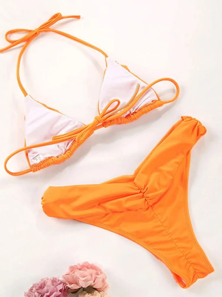 Summer 2025 Bikini Luxury Swimwear Women Biquini Folds Bikini Set Bathing Suit Women Swimsuit High Grade Champagne Bikinis Beach - M & M Global
