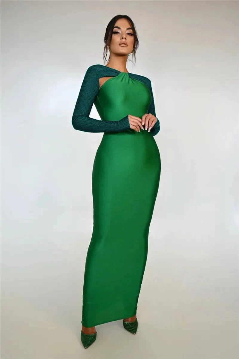 Mozision Hollow Out Sparkle Long Sleeve Maxi Dress For Women Glitter Vestidos Robe New Bodycon Shiny Night Club Party Long Dress - M & M Global