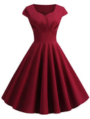 Pink Summer Dress Women V Neck Vintage Robe Elegant Retro pin up Party Office Midi Dresses - M & M Global