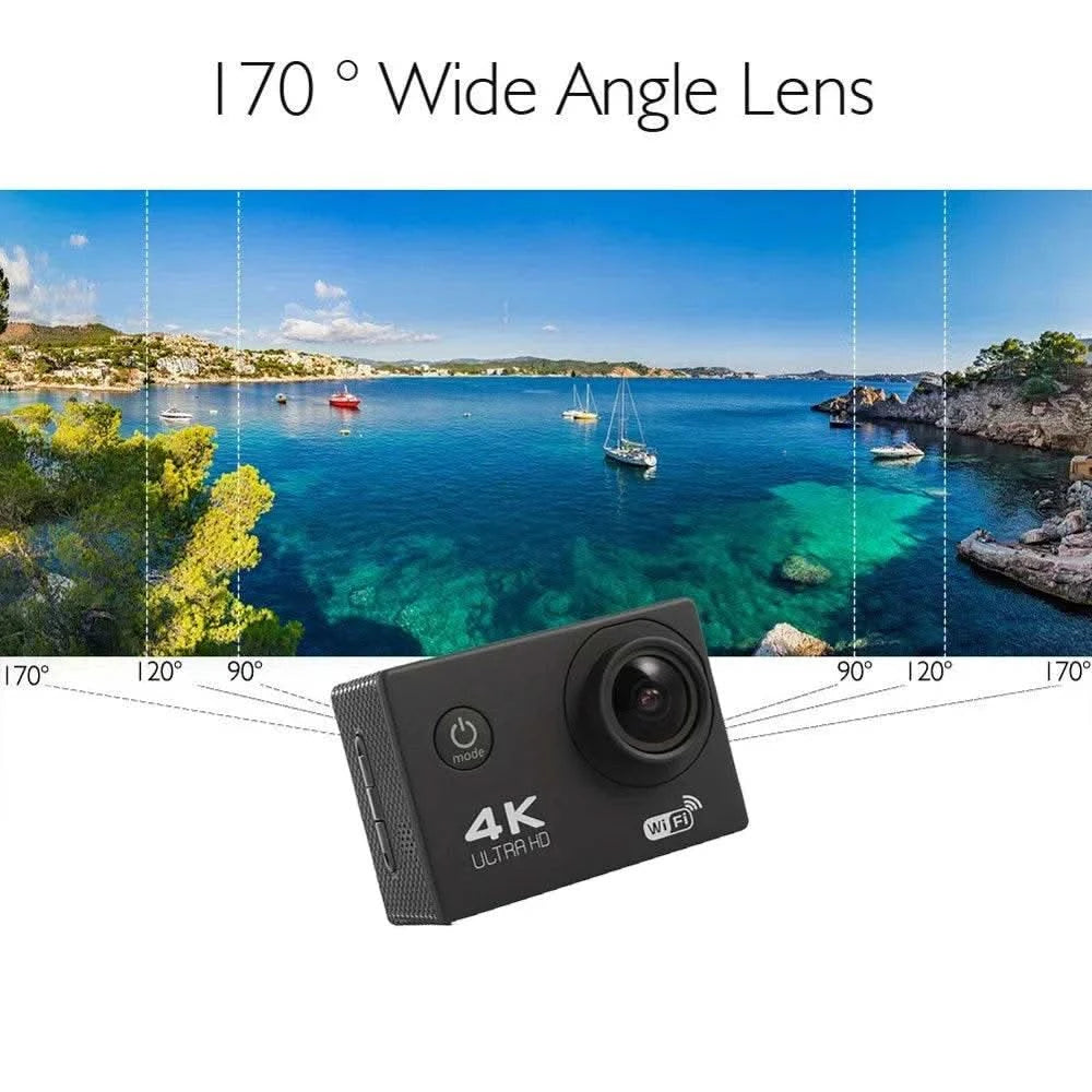 Action Camera 4K WiFi 2.0-inch Screen Waterproof 170D Underwater sports video cameras for motorcycle helmet Outdoor Sport Cam - M & M Global