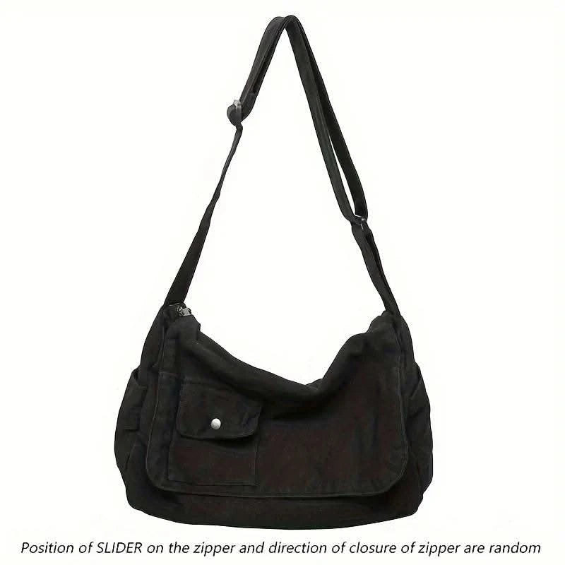 Casual Canvas Messenger Bag Versatile Flip Large Capacity Shoulder Book Bag For Student Adjustable Crossbody Bag For Men Women - M & M Global