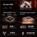 14 Inch Business Laptop Notebook PC CPU AMD3020E 8GB RAM 256GB SSD Storage Windows 11 Fingerprint Recognition Backlit Keyboard