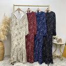 Muslim Women's dress Casual print bark crepe long dress Zipper collar long sleeves loose Muslim maxi dress - M & M Global