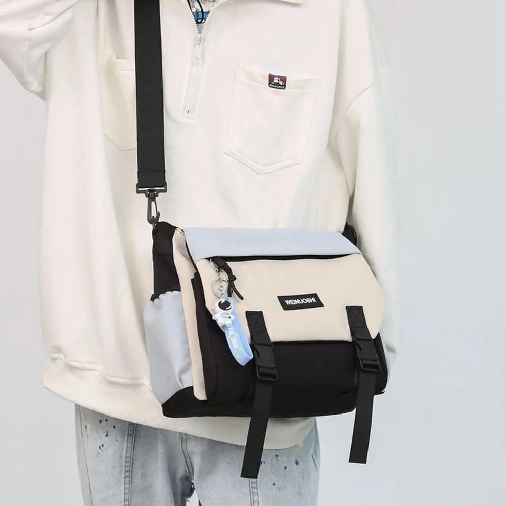 Unisex Student Messenger Bag Large Capacity Flap Crossbody Bag Stylish Nylon Satchel for College Travel and Business - M & M Global