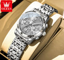OLEVS Women's Watches 2858L Trend Fashion Original Quartz Watch for Lady Waterproof Luminous Date Stainless Steel Chronograph