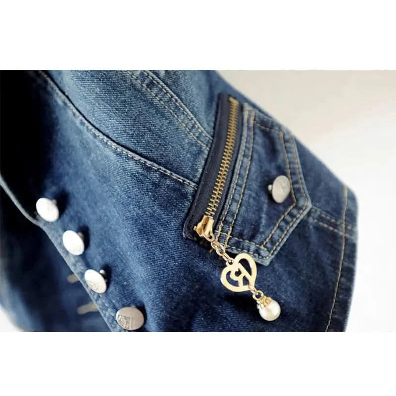 PTKPCC Casual Female Tops Women Denim Vest Jacket Spring Autumn Clothes Sleeveless Short Jeans Waistcoats Single-Breasted 5XL - M & M Global