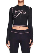 High Street Spice Girl Autumn Letter Print Fashion Hoodies Korean Self Cultivation Yoga Hip Hop Long Sleeve Zipper Cardigan Coat