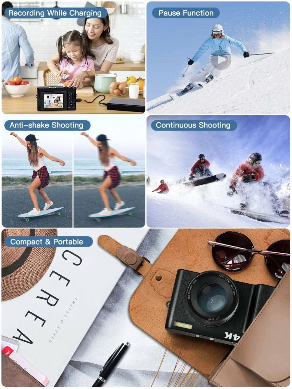 4K Digital Camera for Photography and Video Autofocus Anti-Shake 48MP Compact Vlogging Camera 3'' 180° Flip Screen with Flash - M & M Global