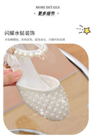 Rhinestones Princess Party Shoes Shiny Crystal Bow White Children High Heels Girls Sandals Summer Kids Student Performance Shoes - M & M Global