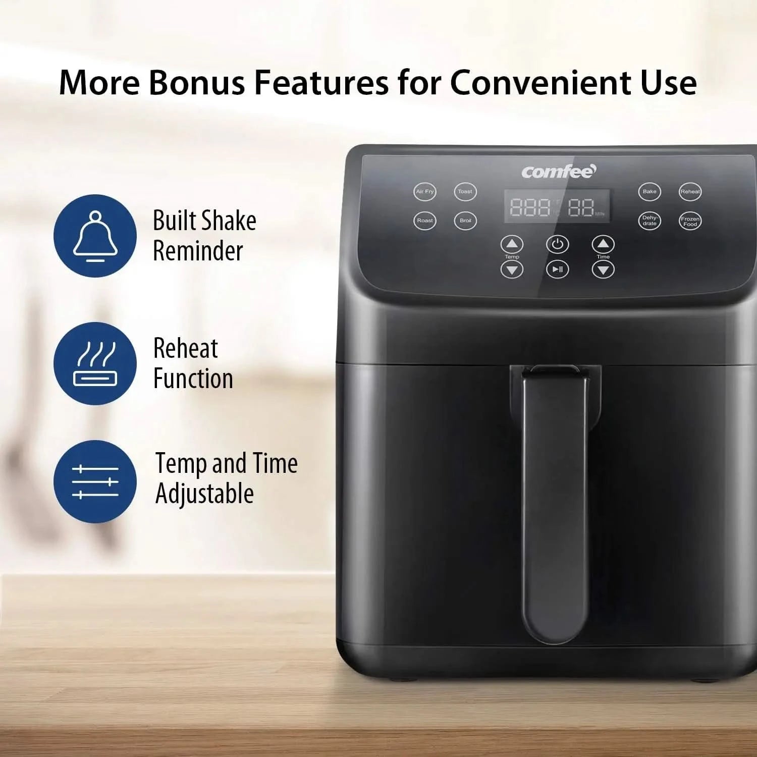 5.8Qt Digital Air Fryer, Toaster Oven & Oilless Cooker, 1700W with 8 Preset Functions, LED Touchscreen, Shake Reminder, Non-stic - M & M Global
