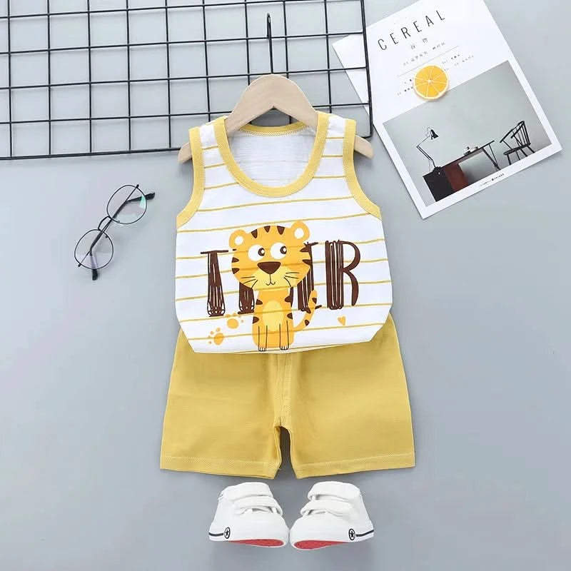 Summer Cute Cartoon 2PCS Kids Baby Boys Girls Cartoon Vest Top Shorts Pants Set Clothes Children Pajamas Girls Clothing Sets - M & M Global