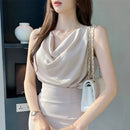 ZANZEA Women Satin Tank Tops Elegant Cowl Neck Sleeveless Blouse Korean Fashion Silk Solid Color Tanks Office Lady Sexy Camisole