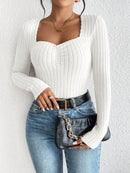 Women's Fashion Diamond Collar Knitted Base Shirt Casual Long Sleeve Top Knitwear Trendy Elegant Style