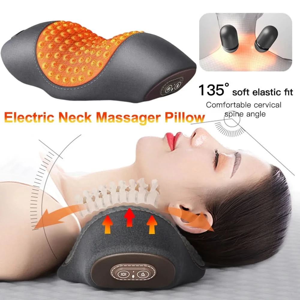 Electric Neck Massager Pillow Cervical Stretcher Heating Vibration Massage Back Traction Orthopedic Sleeping Pillows Support - M & M Global