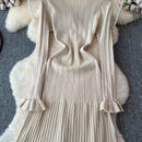 2024 Green Fashion Autumn Winter Knitted Long Dress French Style Letter Buttons Elegant Sweater Dress Lady Office Bodycon - M & M Global