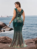 Plus Size Elegant V-Neck Sequins Evening Dresses Long New Luxury Women Formal Mermaid Wedding Party Cocktail Gowns
