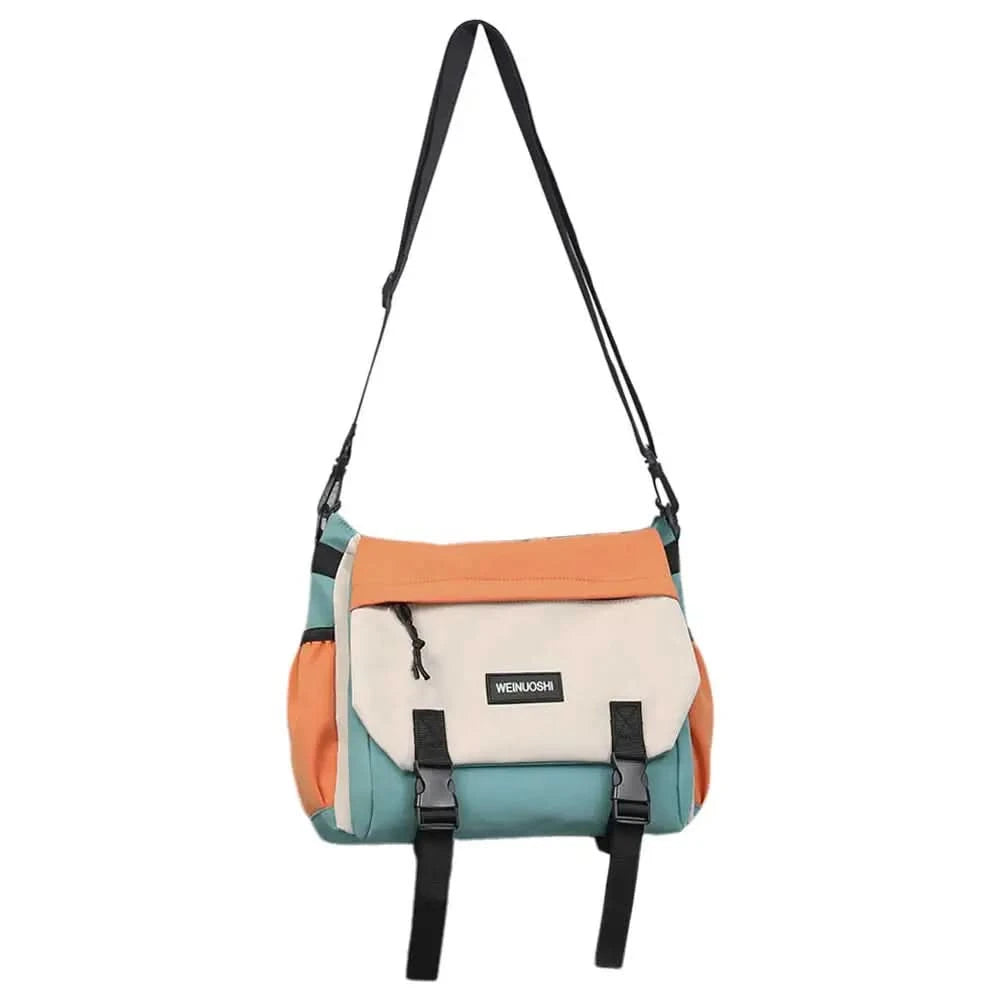 Unisex Student Messenger Bag Large Capacity Flap Crossbody Bag Contrast Color Casual Shoulder Bag for College Travel Business - M & M Global