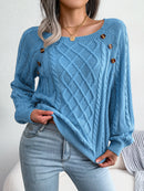 Women Casual Square Collar Buttons Long Sleeve Knitted Pullover Sweaters for Autumn Winter 2026