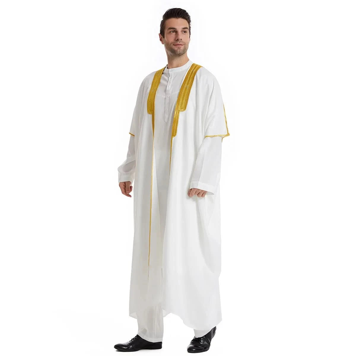 Muslim Arab Men Thobe Thawb Caftan Eid Jubba Thobe Mens Cardigan Abaya Long Dress Ramadan Robe Saudi Arab Musulman Caftan Dubai - M & M Global