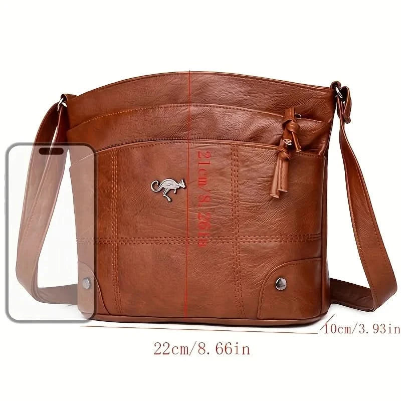 Elegant Vintage Style Shoulder Bag, Faux Leather Multiple Pockets Crossbody Bag, Adjustable Strap, Women's Commuter Work Purse - M & M Global
