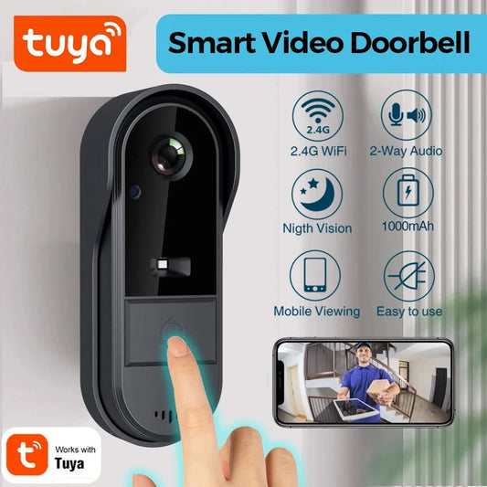 Tuya WiFi doorbell  2-way HD 1080P, microSD/cloud, waterproof, 1000mAh battery, long standby,Wireless Security Camera - M & M Global