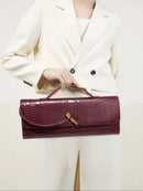 Burgundy bag cherry red envelope wine red envelope upscale new handbag European and American fashion crocodile flip hand organ b - M & M Global