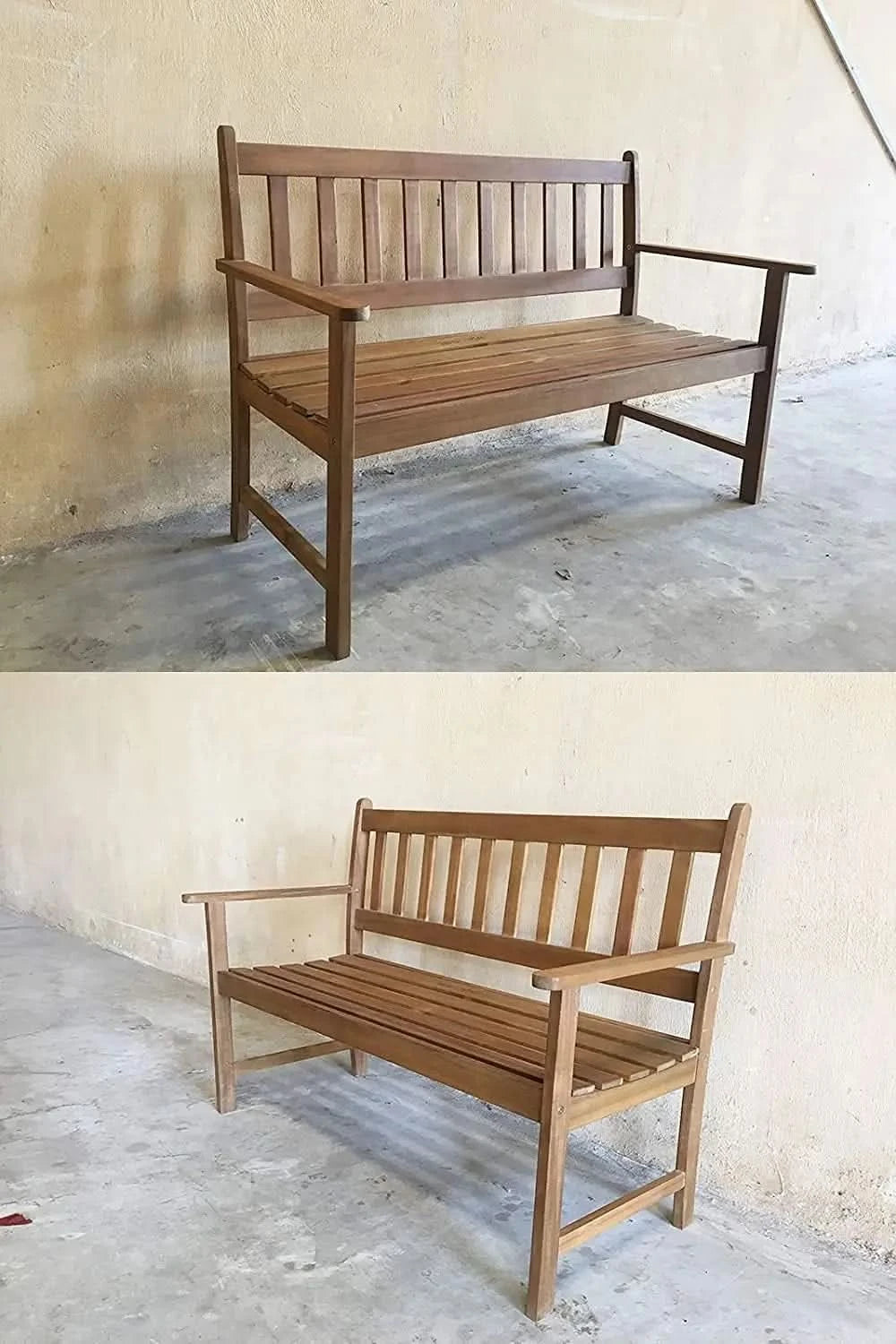 Patio Garden Armrests Sturdy Acacia Front Porch Chair 705Lbs Weight Capacity Best Outdoor Wood Bench, Natural Oiled