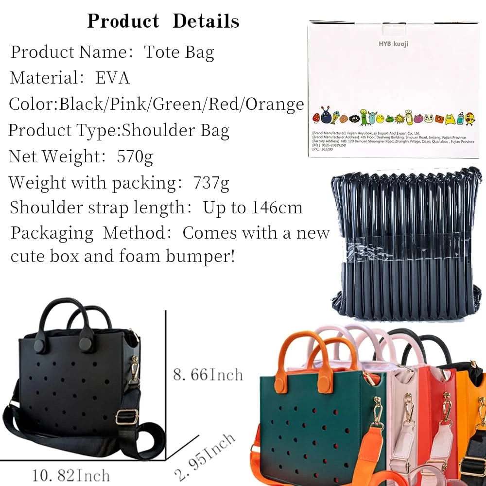 The orange guy Purple Women Fashion New EVA Punched Handbag Casual Waterproof Travel Tote Bag Fit Charms Outdoor Beach Bags - M & M Global