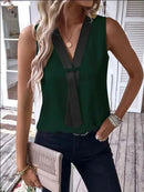 Elegant Women's Blouse Tees 2023 Summer Fashionable Style V-Neck Panel Sleeveless Top Lady Shirt S-XXXL - M & M Global