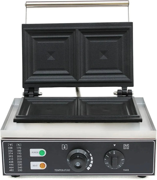 110V 1500W 2-Slice Commercial Electric Sandwich Machine, Stainless Steel Sandwich Maker with Teflon Coating Non-Stick Panini Pre - M & M Global