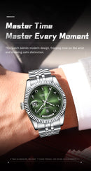 POEDAGAR Fashion High Quality Men Clock Waterproof Date Week Watch For Man Stainless Steel Luxury Quartz Men's Watches Reloj+Box