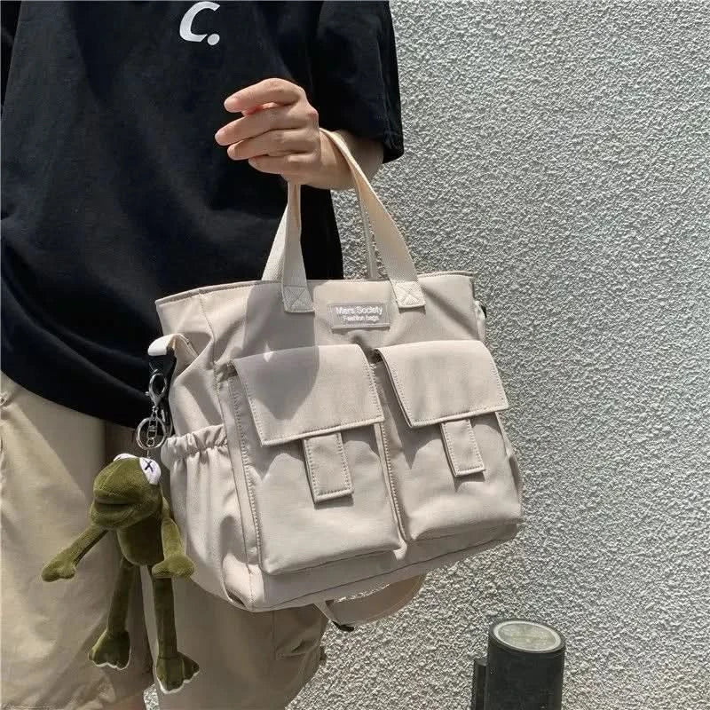 Waterproof Shoulder Bag Women's Multi Pocket Nylon Messenger Bag Preppy Canvas Handbag Women - M & M Global