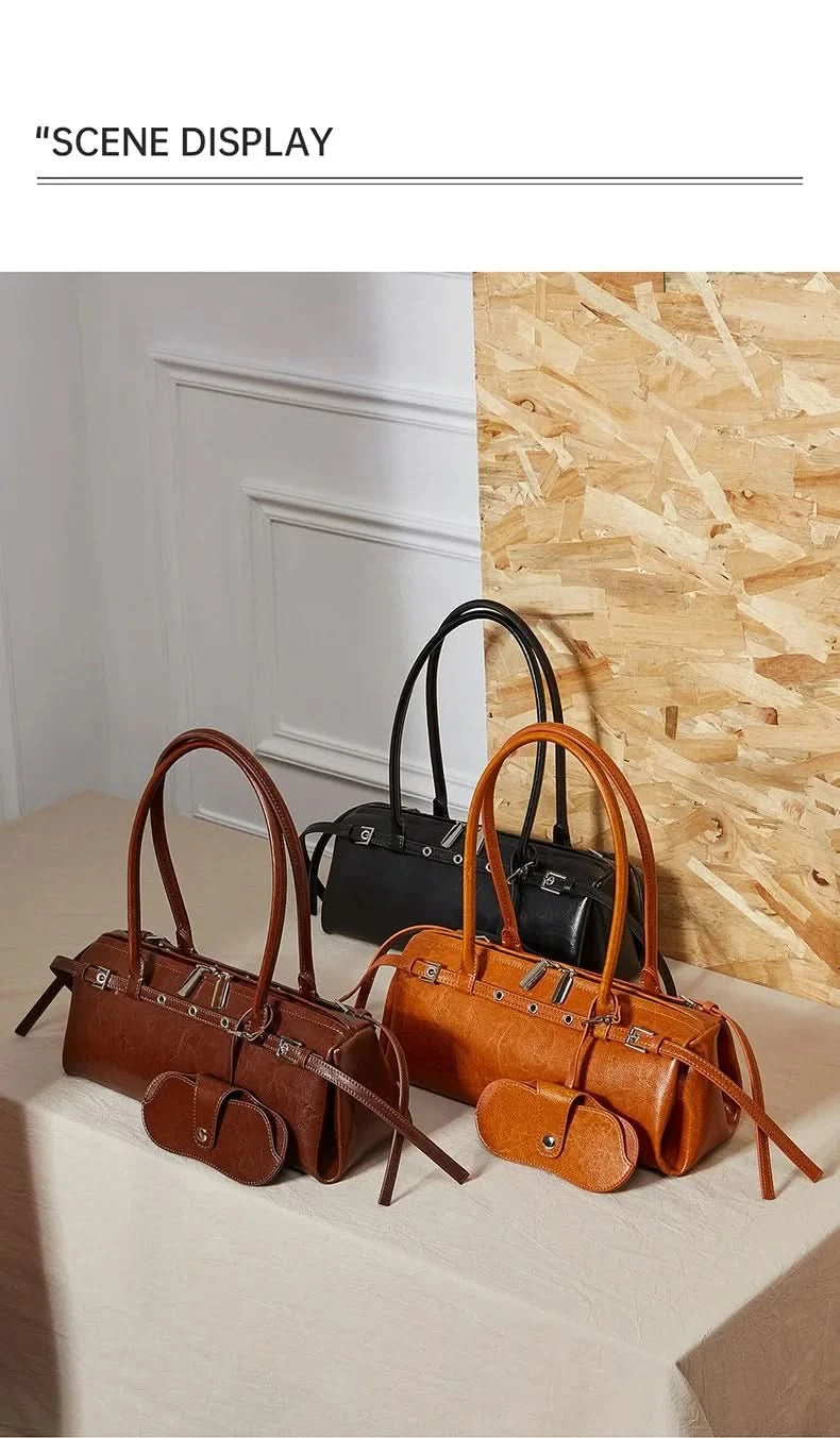 Genuine Leather Women's Baguette Bag Niche Retro Motorcycle Trend Cool belt Handbag New Luxury Design Shoulder Underarm Bag - M & M Global