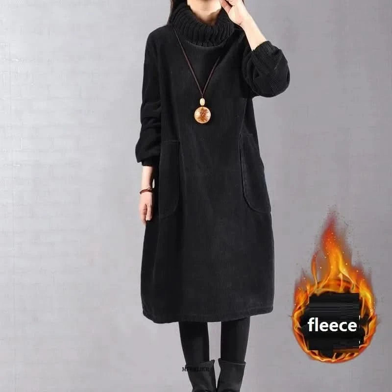 Large Size Women Dress Winter Dress Women Lady Vestidos Long Sleeve Warm Long Dress - M & M Global