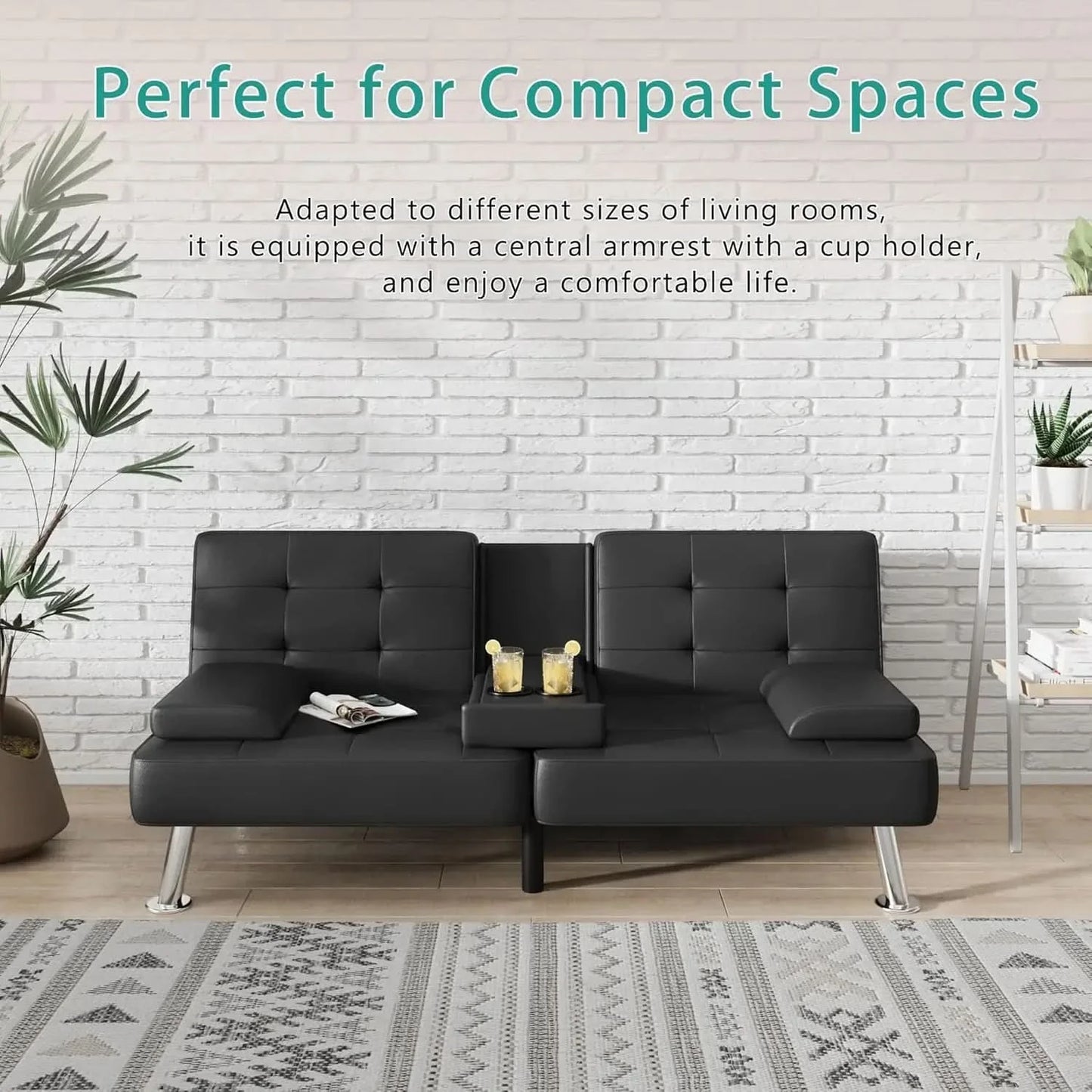 Authenticity guarantee.Futon Sofa Bed Modern Folding Futon Set Convertible Recliner Lounge for Living Room with 2 Cup Holder.HOM