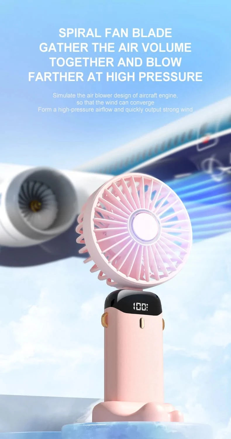 USB Handheld Mini Fan Foldable Portable Neck Hanging Fans 5 Speed USB Rechargeable Fan with Phone Stand and Display Screen - M & M Global