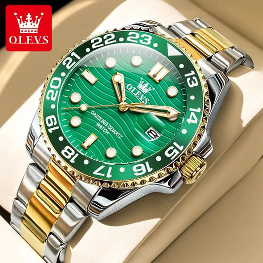 OLEVS Original Brand High Fashion Men's watch WaterproofCalendar Quartz Watch for Male Luminous Stainless Steel Authentic Watch - M & M Global