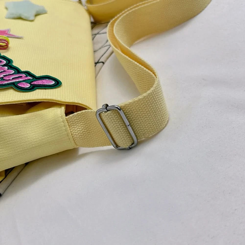 Women Cute Messenger Bag Large Capacity Canvas Student School Bag Star Letter Applique Candy Color Leisure Travel Outdoor Bag - M & M Global